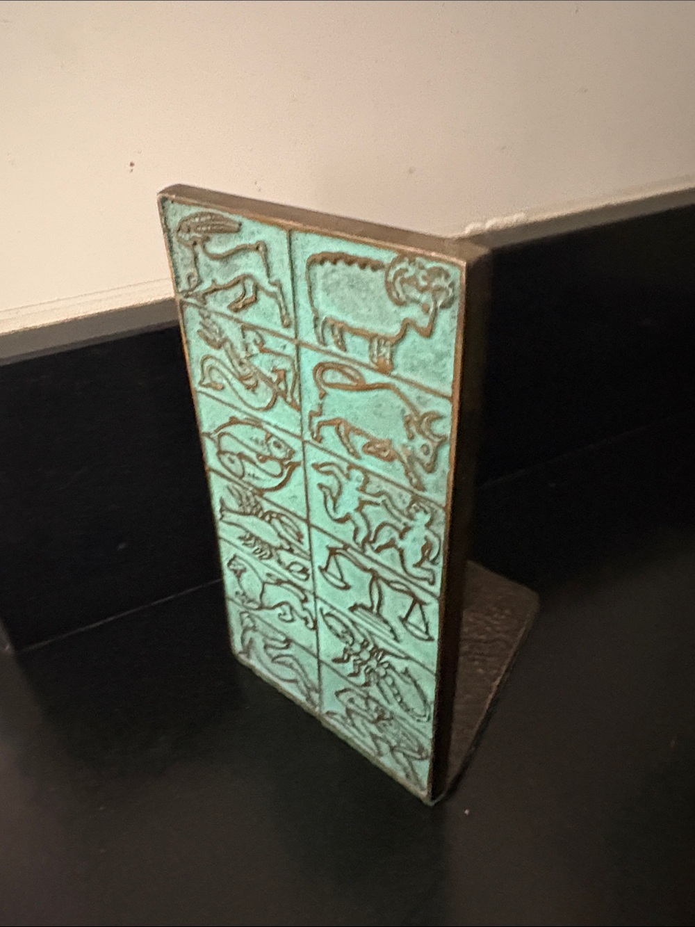 Vintage Zodiac Green Bronze forged One bookend Brass made in Israel